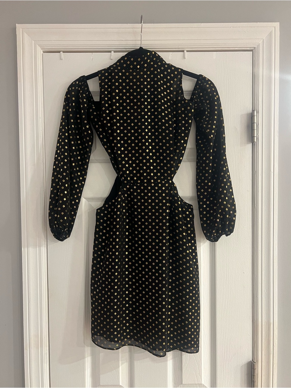 LPA Black and Gold Polka Dot Cold-Shoulder Dress with Cut Outs